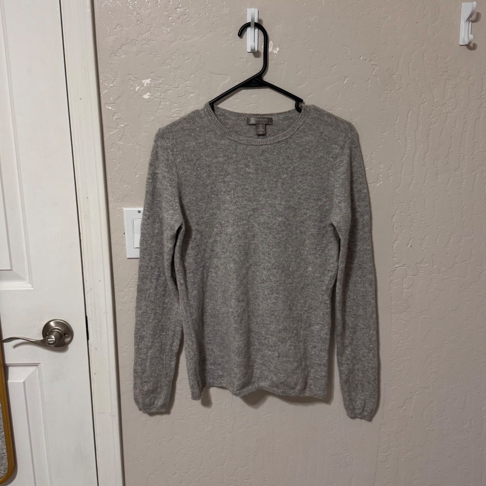 Charter Club Cashmere Sweater Womens Medium Gray 2-Ply Crew Neck Long Sleeve